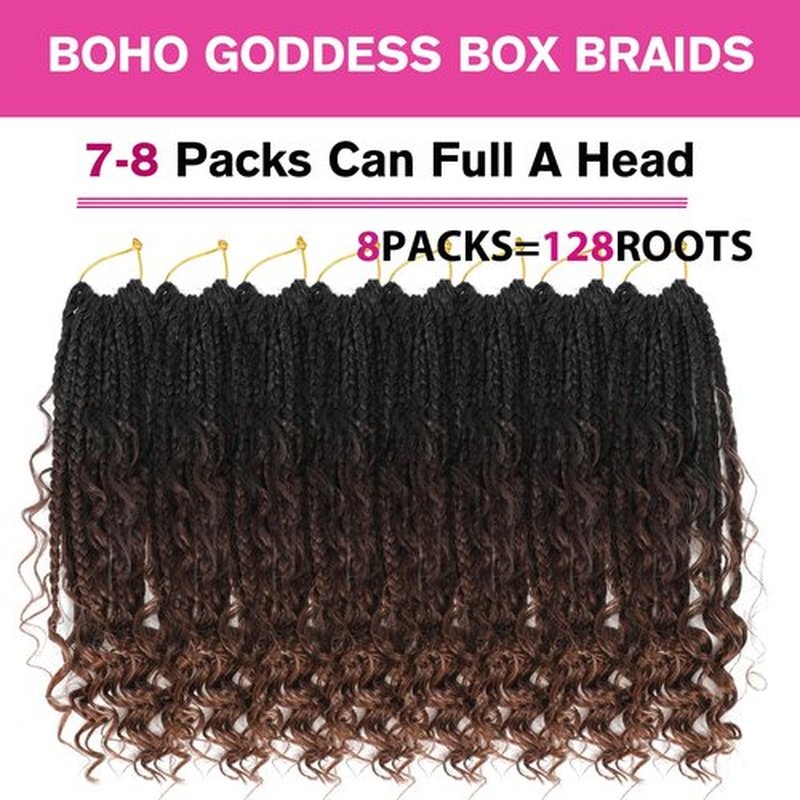 12inch Goddess Box Braids Crochet Hair Crochet Box Braids Curly Ends 3X Bohemian Crochet Box Braids Hair Synthetic Crochet Hair Extensions(12inch(Pack of 8), 1B/4/30)