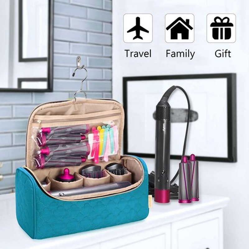 Yarwo Travel Case Compatible for Dyson Airwrap Complete Styler All Models and Attachments, Portable Storage Bag with Hanging Hook for Hair Curler Accessories, Teal (Patent Design)