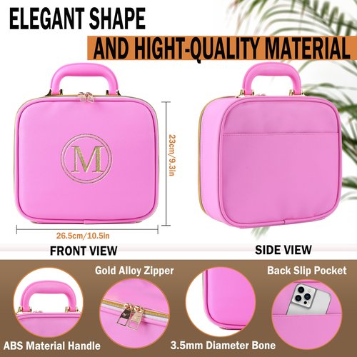 Makeup Travel Train Case with Mirror, LED Light, 3 Adjustable Brightness Levels, Cosmetic Bag with Handle, Portable Storage, Adjustable Partition, Waterproof, Monogrammed Gift Makeup Bag for Women