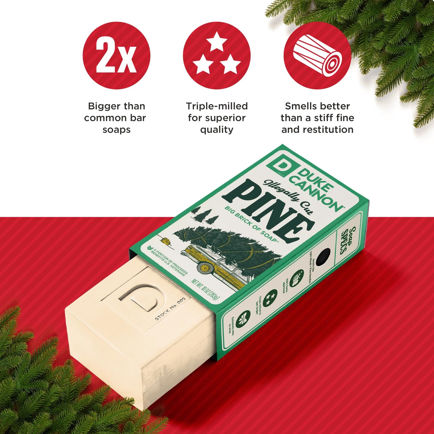 Duke Cannon Supply Co. Big Brick of Soap Bar for Men Holiday Edition - Illegally Cut Pine (Fresh Split Pine Scent), 10 oz. (6 Pack)