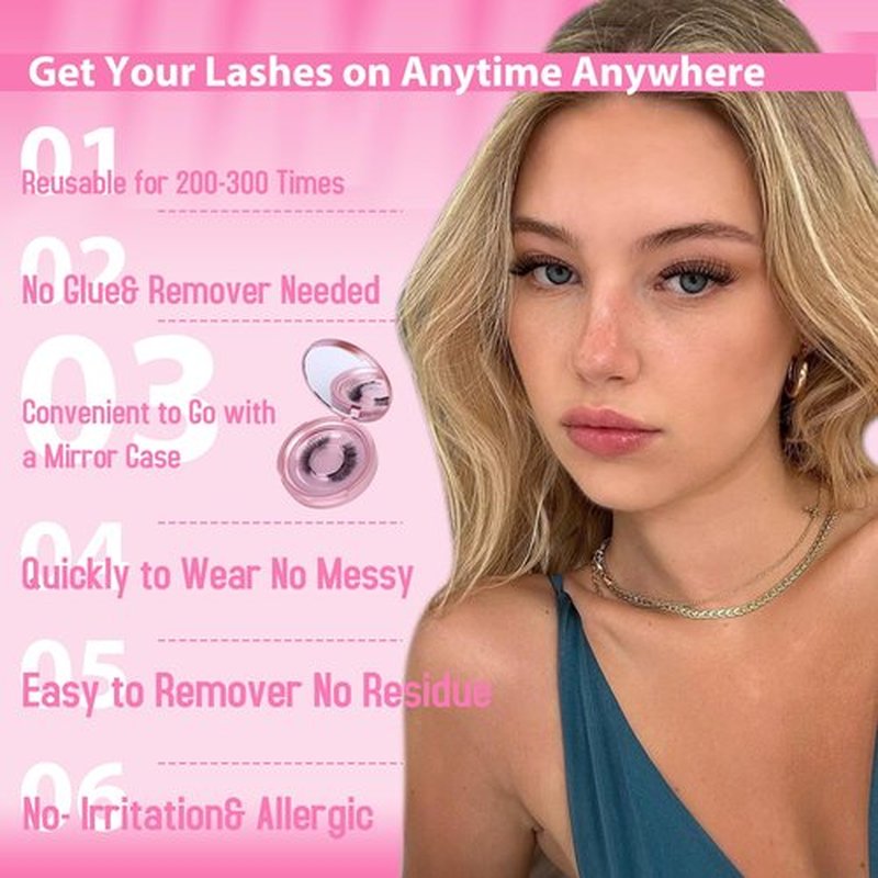 JIMIRE Magnetic Eyelashes Natural Look Wispy Eyelashes Magnetic Lashes with Applicator Cat Eye No Glue Needed Magnetic Lashes without Eyeliner Clear Band False Eyelashes with Magnets 1 Pairs Pack