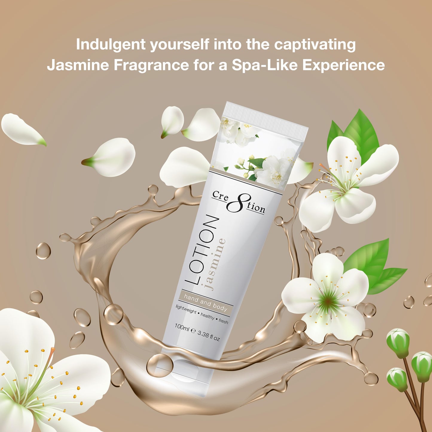 Cre8tion Spa Jasmine Hand & Body Lotion, Luxurious Lightweight Moisturizer for Silky, Smooth Skin, 3.3 Fl Oz