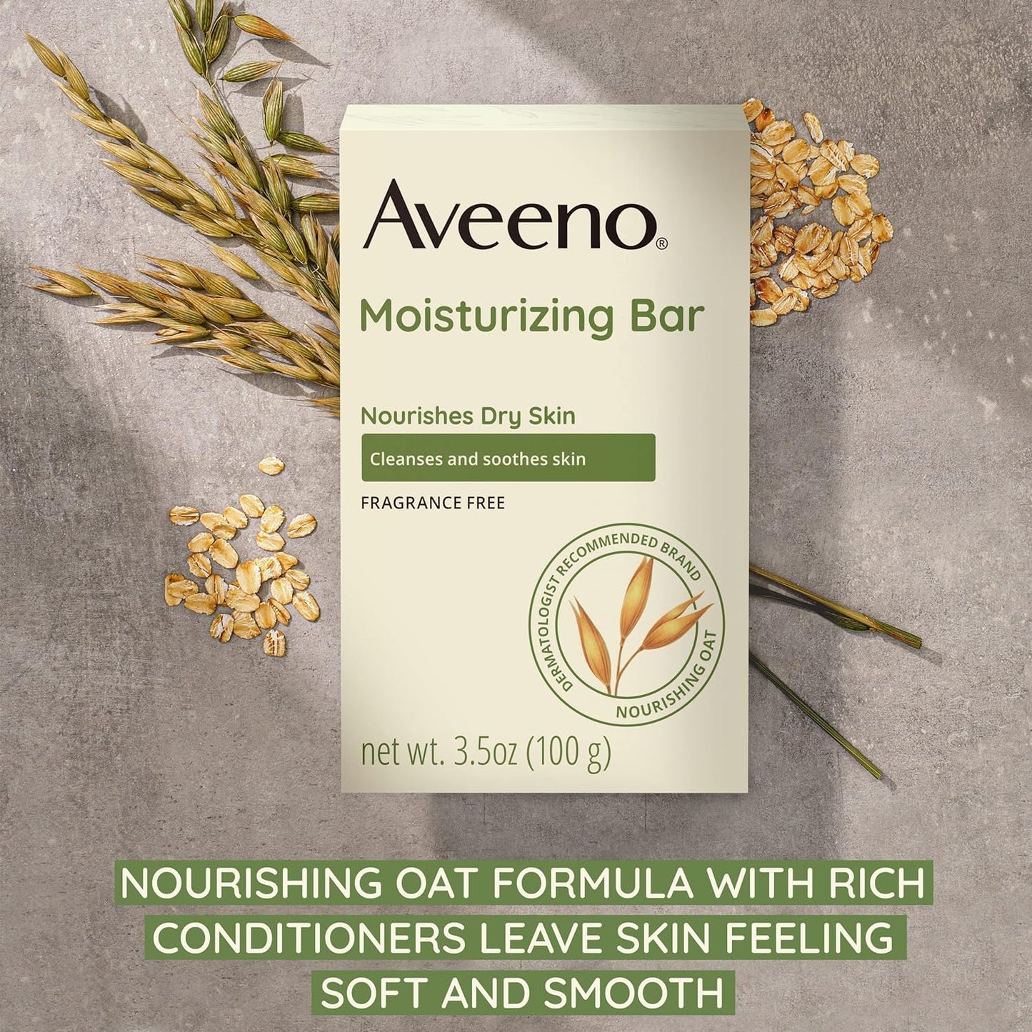 Aveeno Moisturizing Bar with Natural Colloidal Oatmeal for Dry Skin, Fragrance Free, 3.5 Oz (2 Pack)