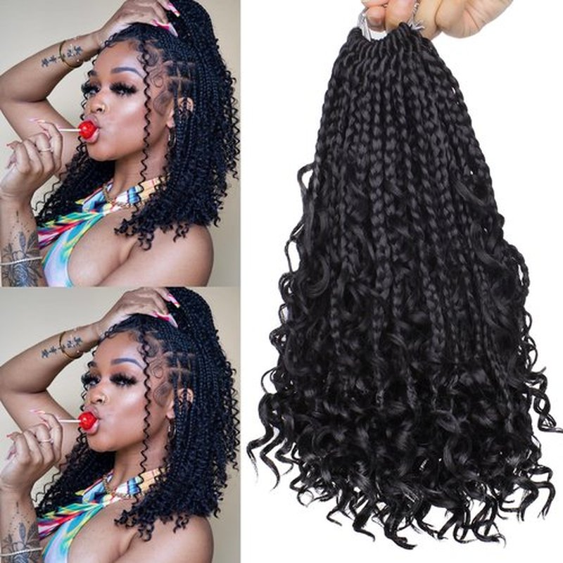 Unionbeauty 8 Packs Boho Box Braids Crochet Hair 12 Inch Goddess Box Braids Crochet Hair with Curly Ends Bohemian Hippie Box Braids Goddess Locs Synthetic Braiding Hair Extension for Black Woman 1B#