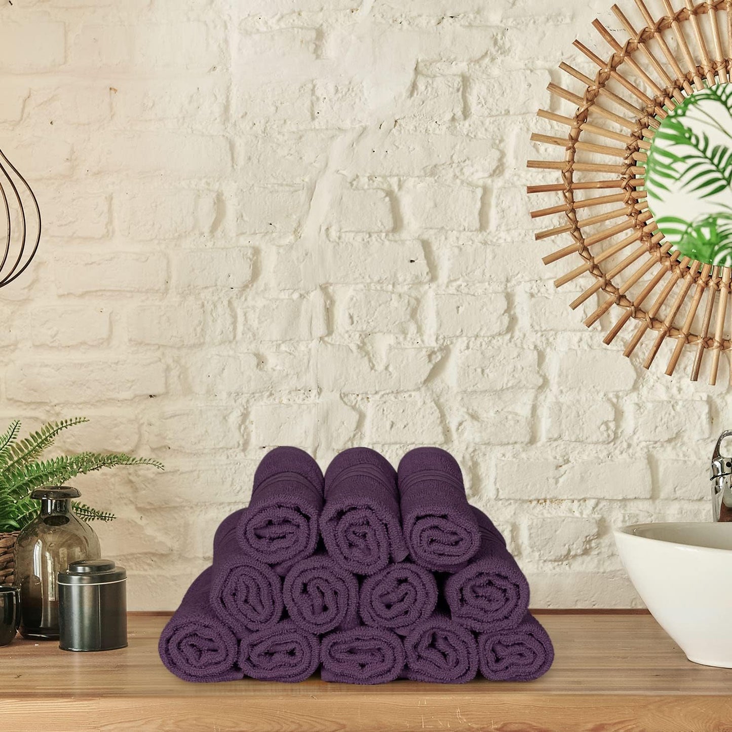 Premium 12-Pack Cotton Wash Cloths - Highly Absorbent & Soft 12x12 for Bathroom, Spa, Gym - Plum