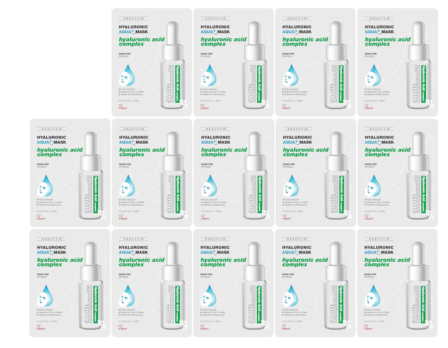 BEAUTY29 Hyaluronic Aqua Plus Essence Full Face Facial Sheet Mask 14 Sheets - 2 WEEKS SET (HYALURONIC ACID - 14 pack)
