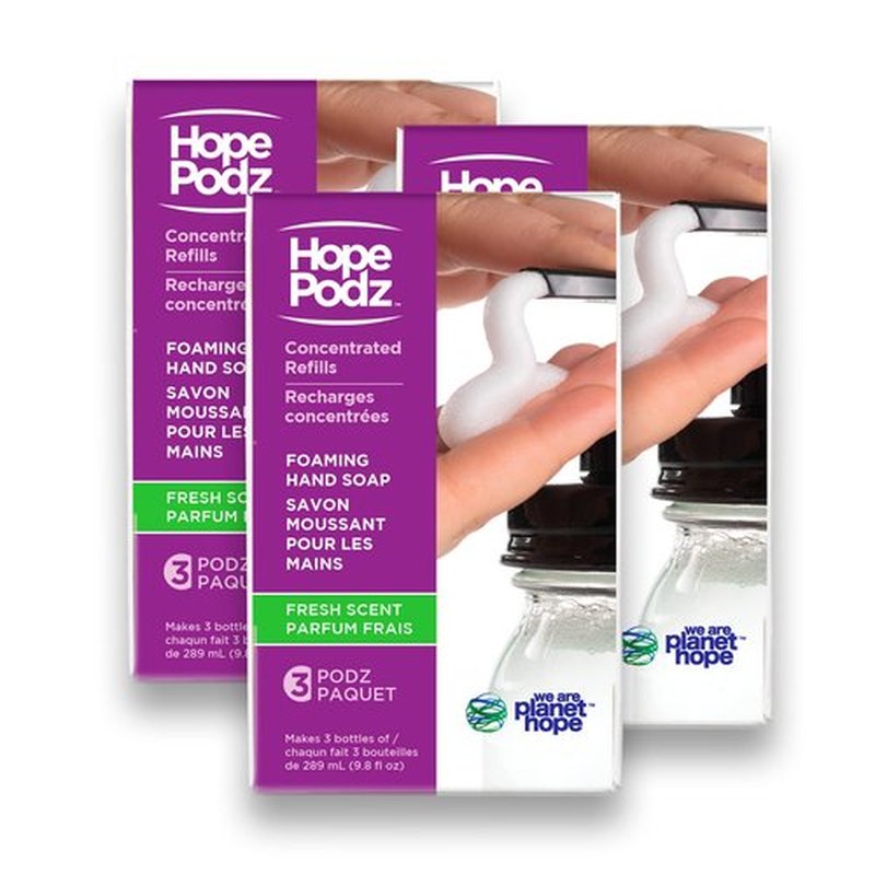 HOPEPODZ Dissolvable Planet-Friendly Foaming Hand Soap Refills - 3 Pack (9 pods) Fresh Scent - Infused with Natural Ingredients and Delightful Fragrance Just Add Water