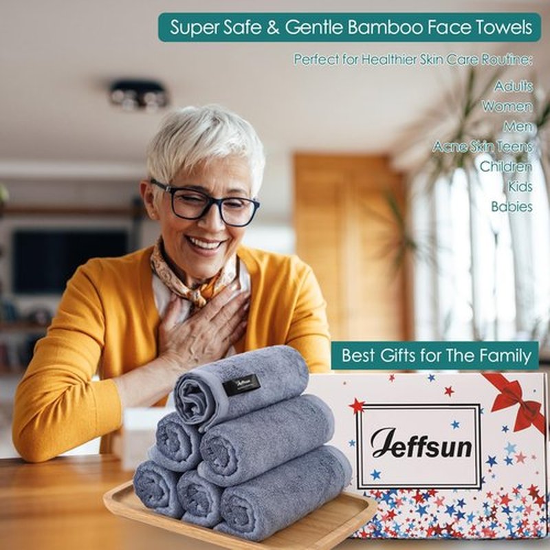 JEFFSUN Wash Cloths 6 Pack, Reusable Makeup Remover Cloths, Super Soft and Gentle Face Towel for Sensitive Skin, 10x10 inch Small Face Washcloths, Easy to Rinse Denim Blue Facial Cleansing Cloths