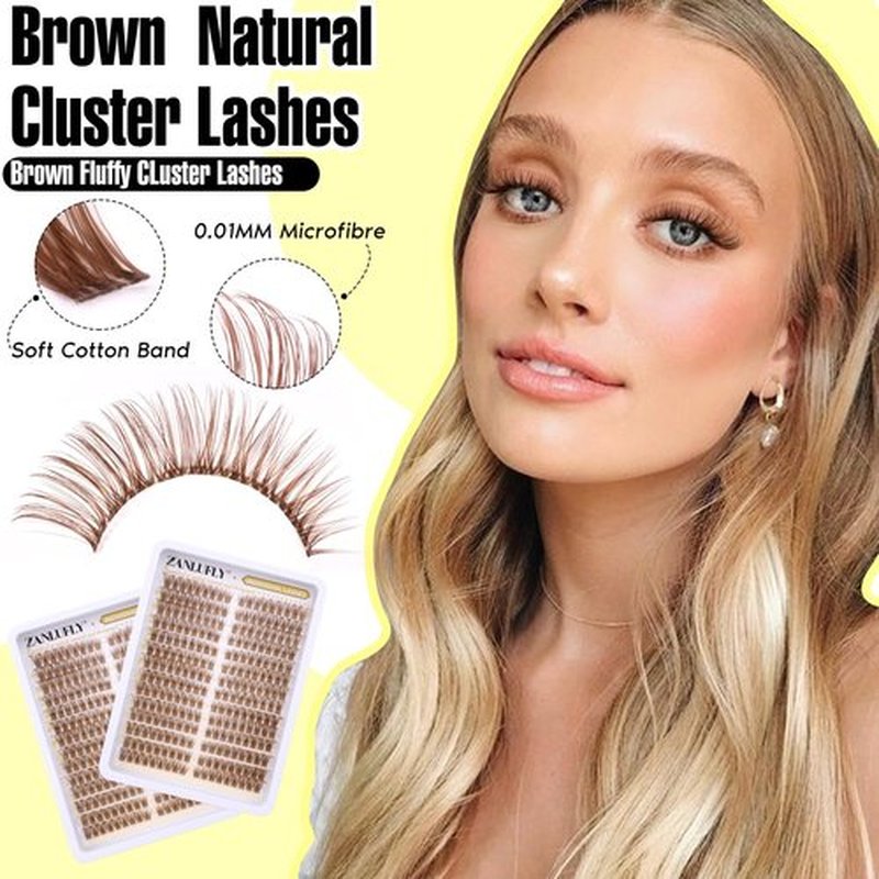 Brown Lash Clusters Natural Individual Lashes Cat Eye Eyelash Clusters D Curl Wispy DIY Lashes Extensions Brown Cluster Eyealshes Extension (10-16MM)