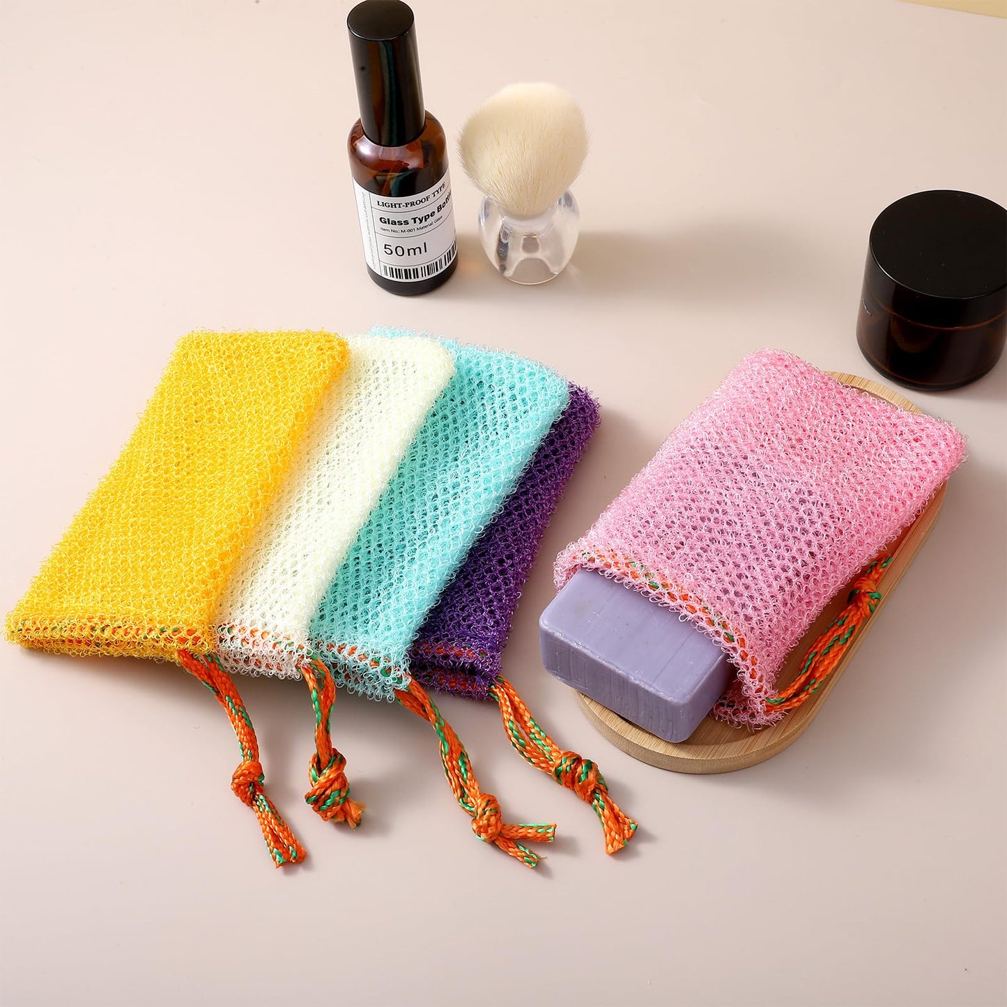 Matwsec 5 Pack Soap Net Bag for Bar Soap, Exfoliating Mesh Shower Foaming Bag with Drawstring, Reusable Soap Savers for Soap Bar