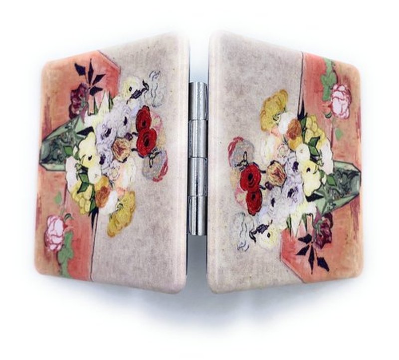 Aeisage Small Purse Mirror Van Gogh Japanese Vase with Roses and Anemones Mirror Floral Compact Mirror Bridesmaid Mirrors for Wedding