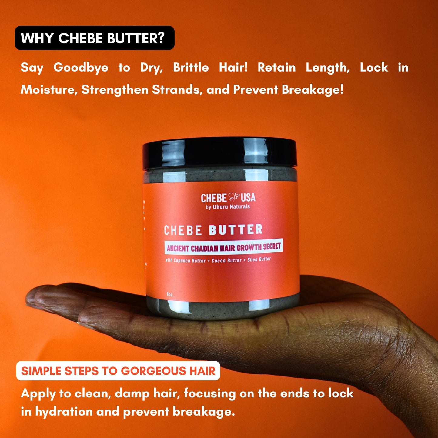 ChadianChebe™ Hair Growth Butter (8oz) | Authentic African Hair Butter from Chad for Thick, Long Hair | Herbal Moisture & Breakage Repair Cream