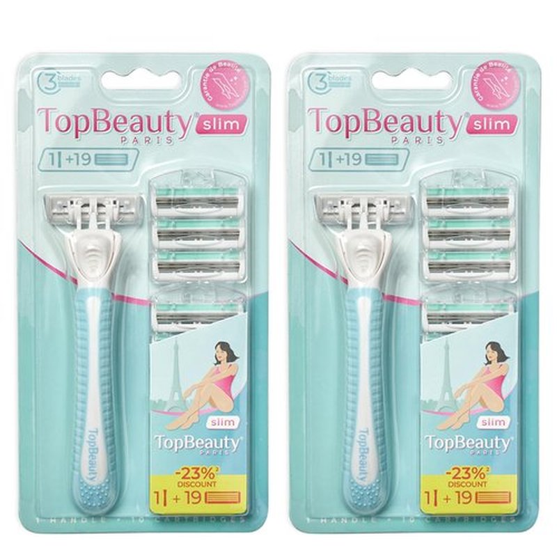 TopBeauty Paris Slim Razors for Women - Manual Razor with Refills (2 Handles + 38 Replaceable Cartridges) - 3-Blades Technology - Beautiful Price - Bikini Razor - Soft Shave & Loving Care