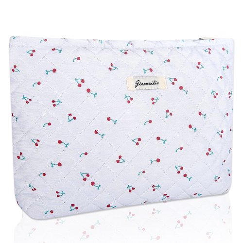 Wudimeitt Cosmetic bag Makeup bag Preppy Cute Corduroy Toiletry bag for women travel essentials (Red cherry)