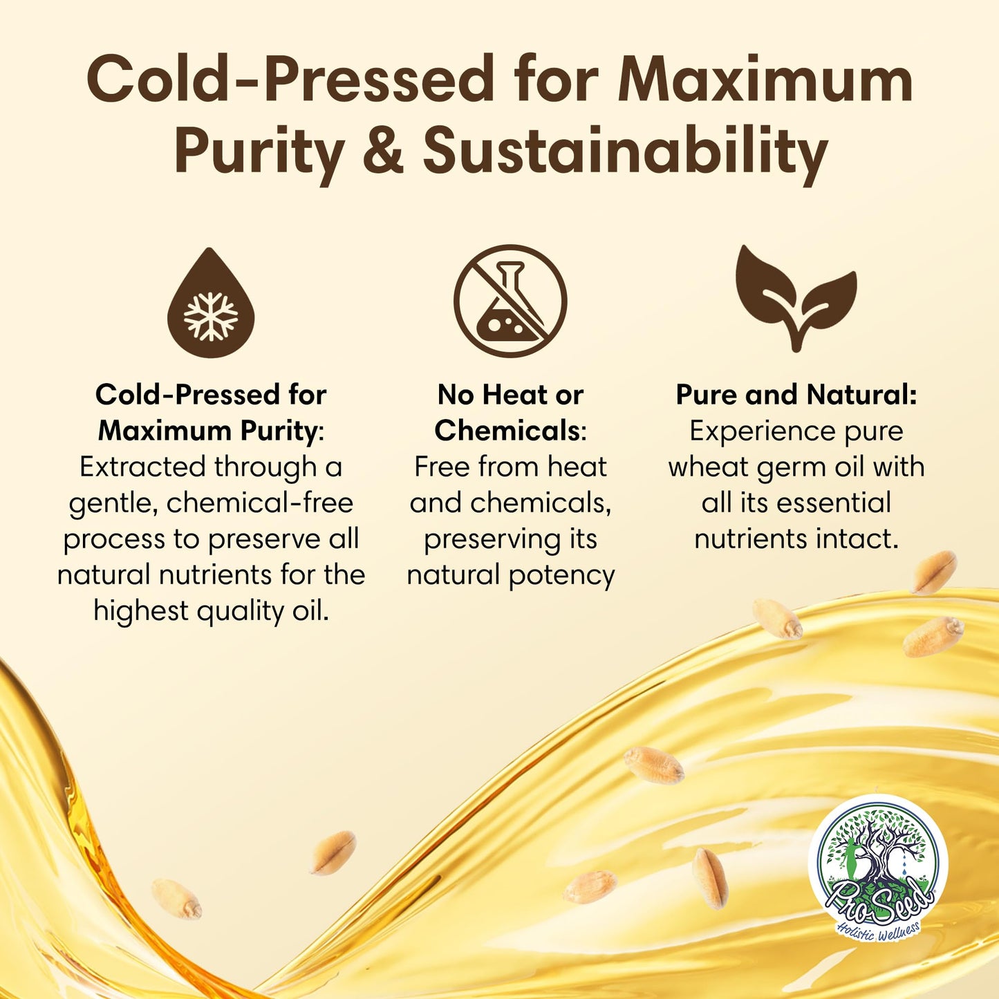 ProSeed Handmade Raw Wheat Germ Oil – Virgin, Unfiltered & Cold-Pressed Non-GMO Carrier Oil – High in Vitamin E & Omega Fatty Acids for Hair, Face, Skin & Body – 480ml (16oz) Glass Bottle
