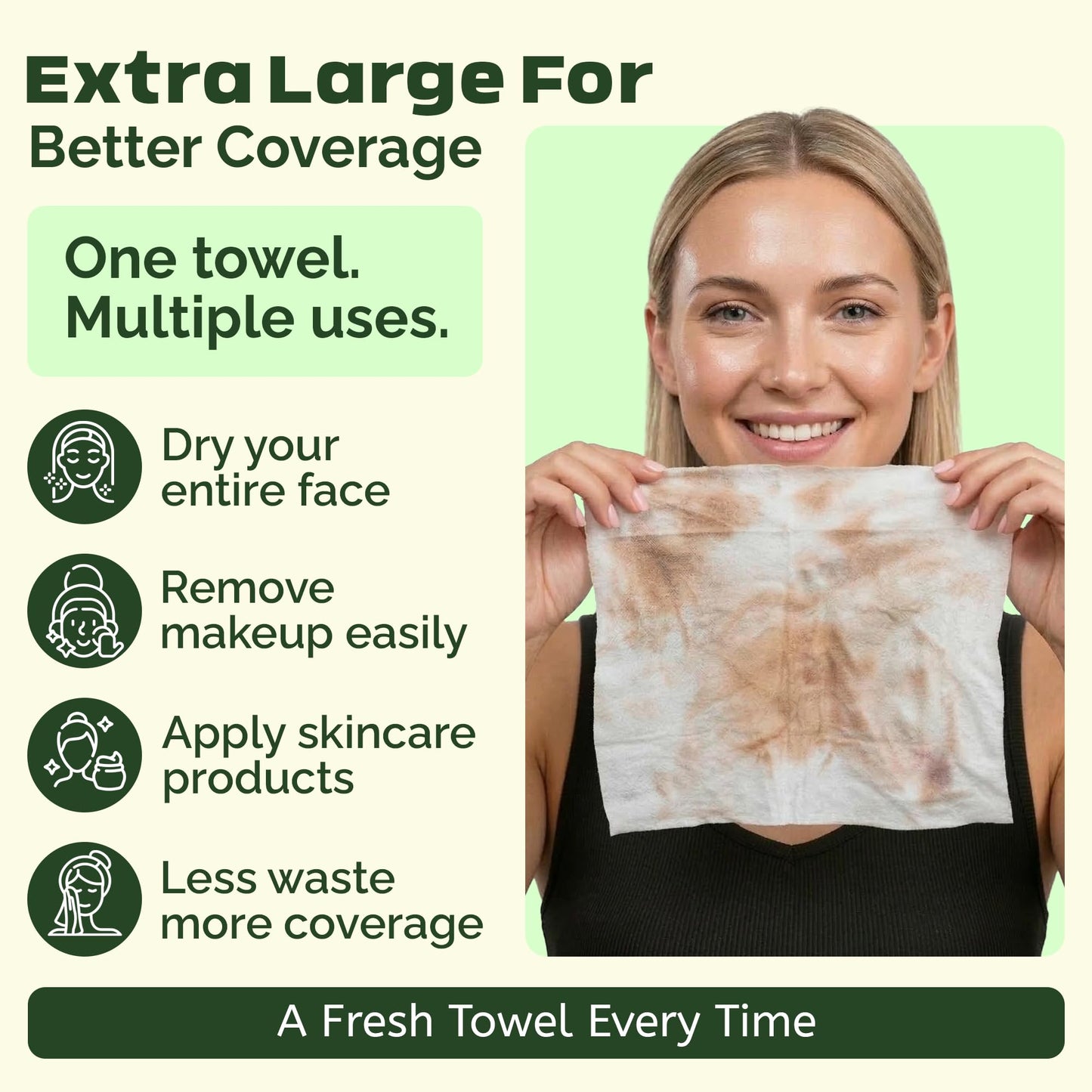 Disposable Face Towels XL, 60 Count, Ultra-Soft, Vegan, Cruelty-Free