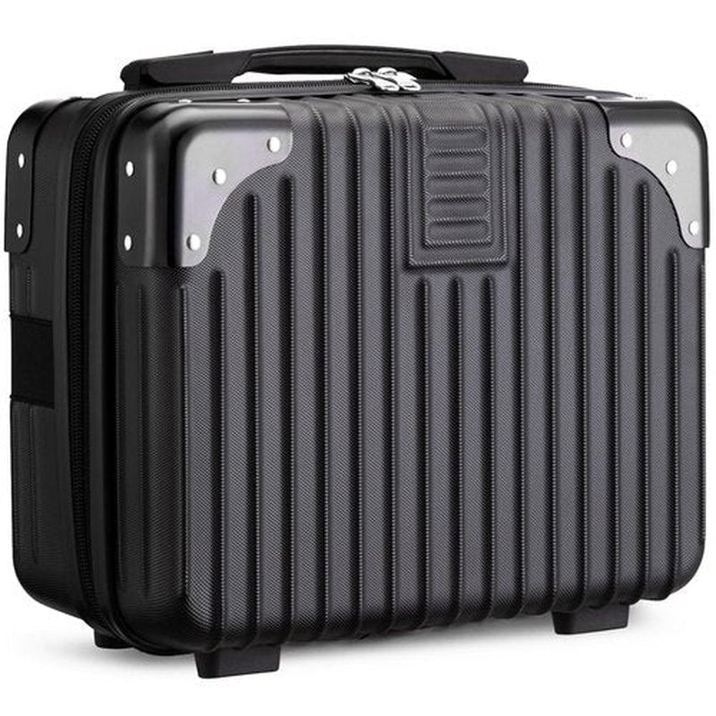 Noverlife Portable Hard Shell Cosmetic Travel Case 12 Inch, Mini Travel Hand Luggage with Elastic Band Travel Makeup Case, Small Makeup Carrying Suitcase for Train Cosmetic Bag Travel Camping - Black