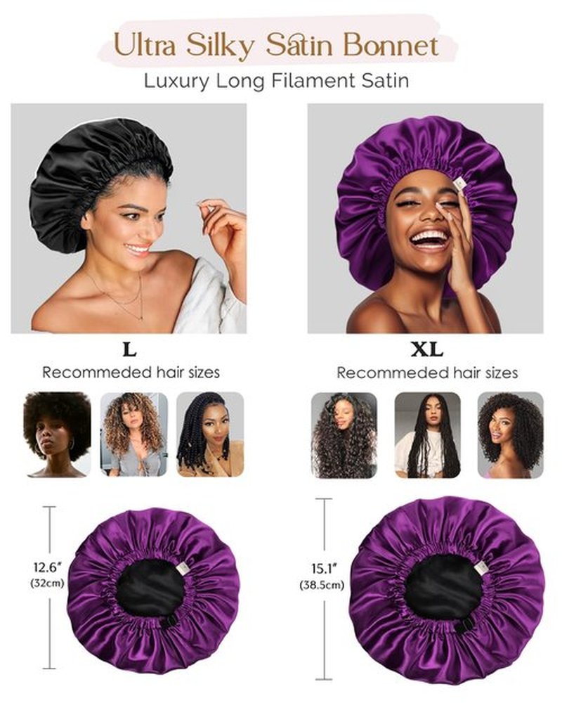 YANIBEST Silk Bonnet Satin Bonnet for Sleeping Women and Men, Adjustable Double Layer Hair Bonnet for Curly Braids Hair Bright Purple