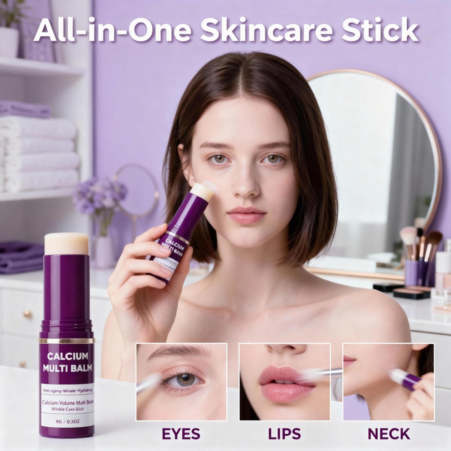 Miracle TQ Cemenrete Calcium Multi Balm 2PCS, All-in-One Multi-Action Stick & Anti-Aging Stick, Korean Collagen for Wrinkles, Hydrating Formula for Face, Eyes, Neck & Lips (Set)