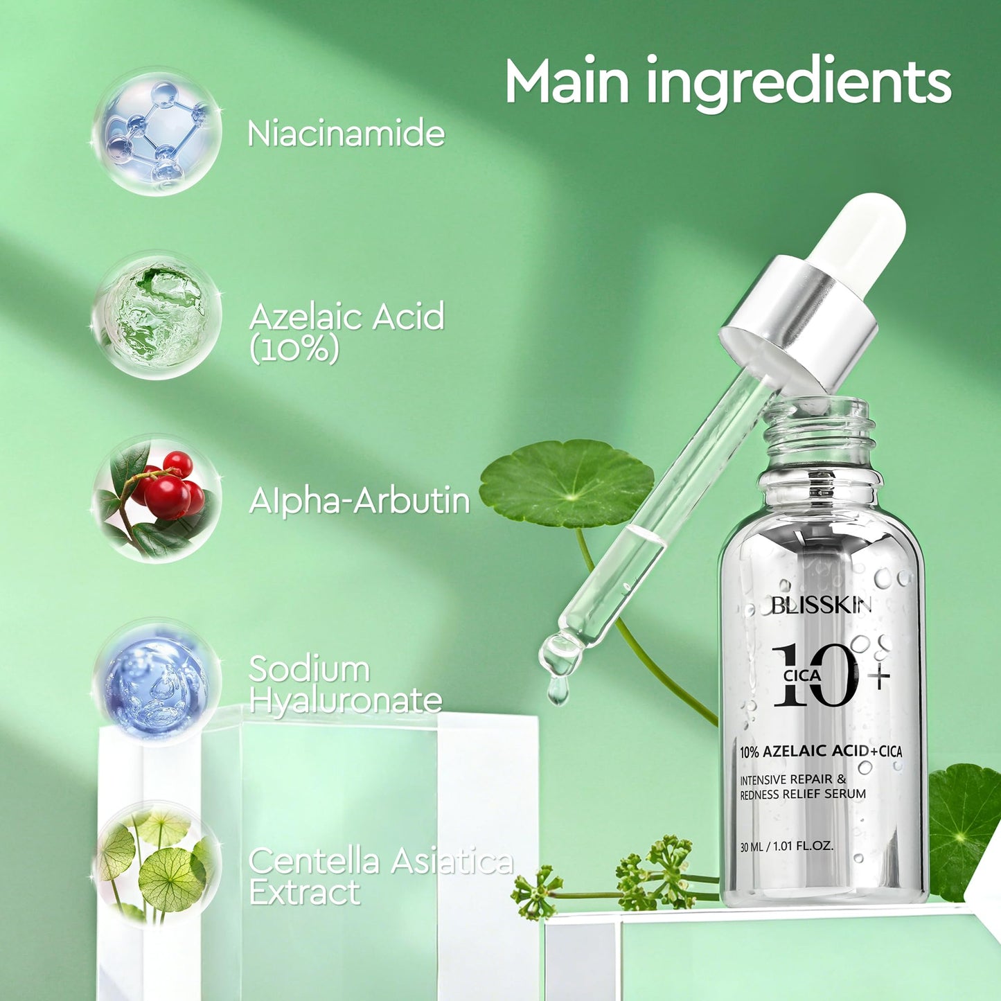 10% Azelaic Acid Serum Redness Soothing Face Serum with Niacinamide & Centella Asiatica Hydrating Acne Treatment for Sensitive Skin Azelaic Acid Formula Centella Asiatica CICA Facial Serum Skin Care