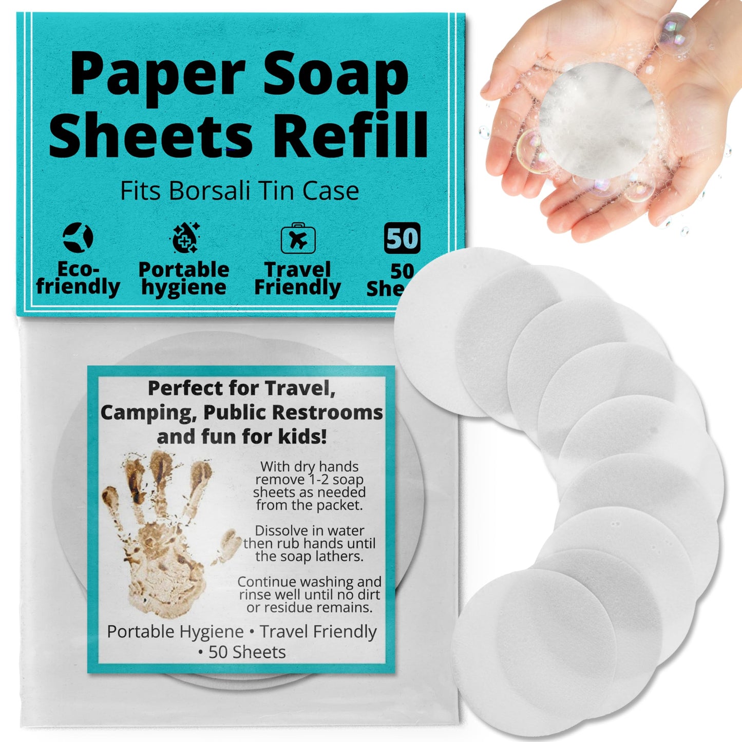 BORSALI Paper Soap Sheets, 50 Sheets - Refill
