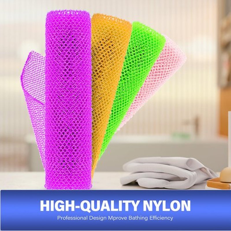RIUOTA 4 African Net Sponge Mesh Long Mesh Bath Sponges - Exfoliates and Refreshes Skin for a Silky Smooth Shower Experience (Purple, Pink, Green, Orange)