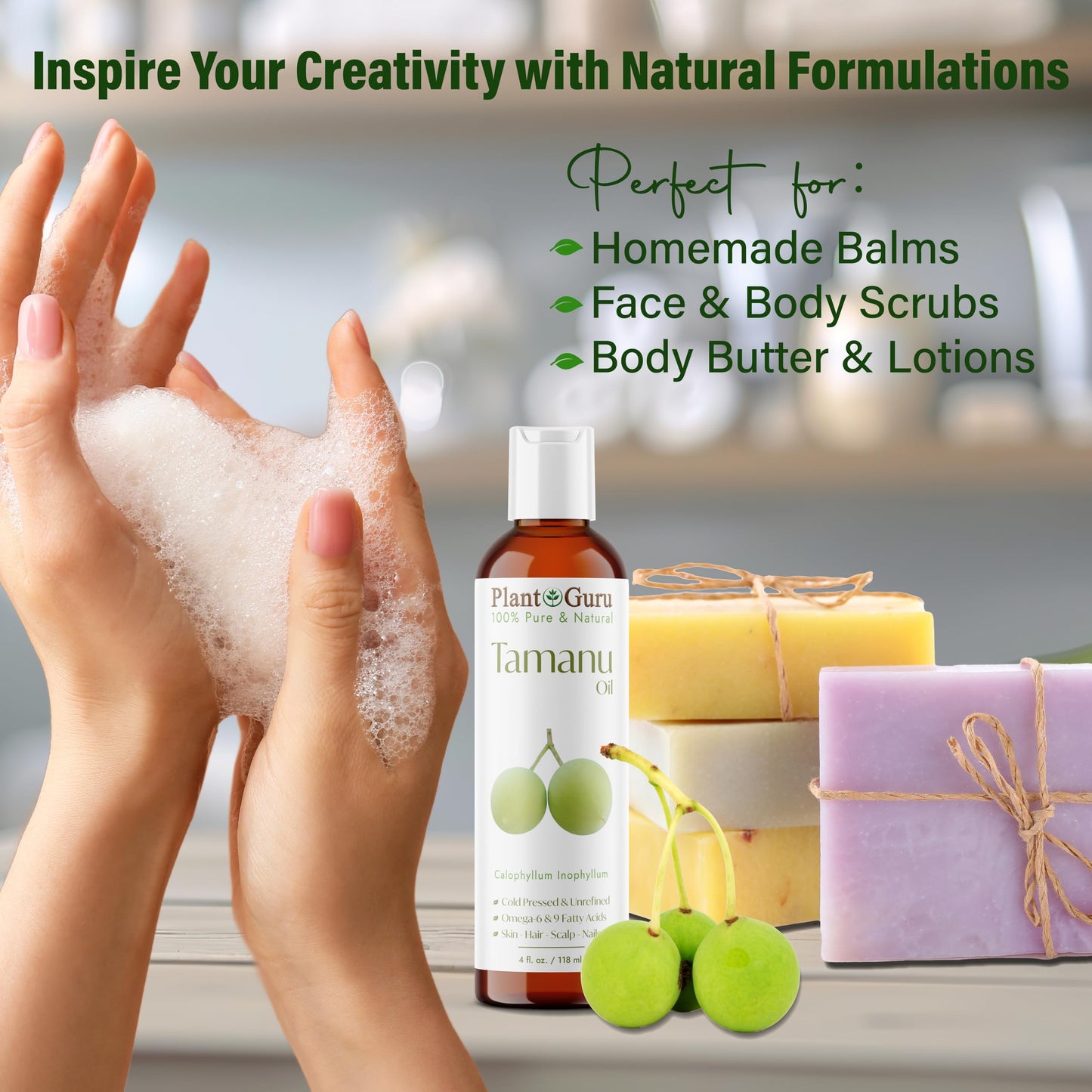 Plant Guru Tamanu Oil 8 fl. oz. – Cold‑Pressed 100% Pure & Natural Unrefined Carrier Oil for Skin, Face, Body & Hair Moisturizer. Ideal for DIY Creams, Lotions, Soaps & Lip Balms.