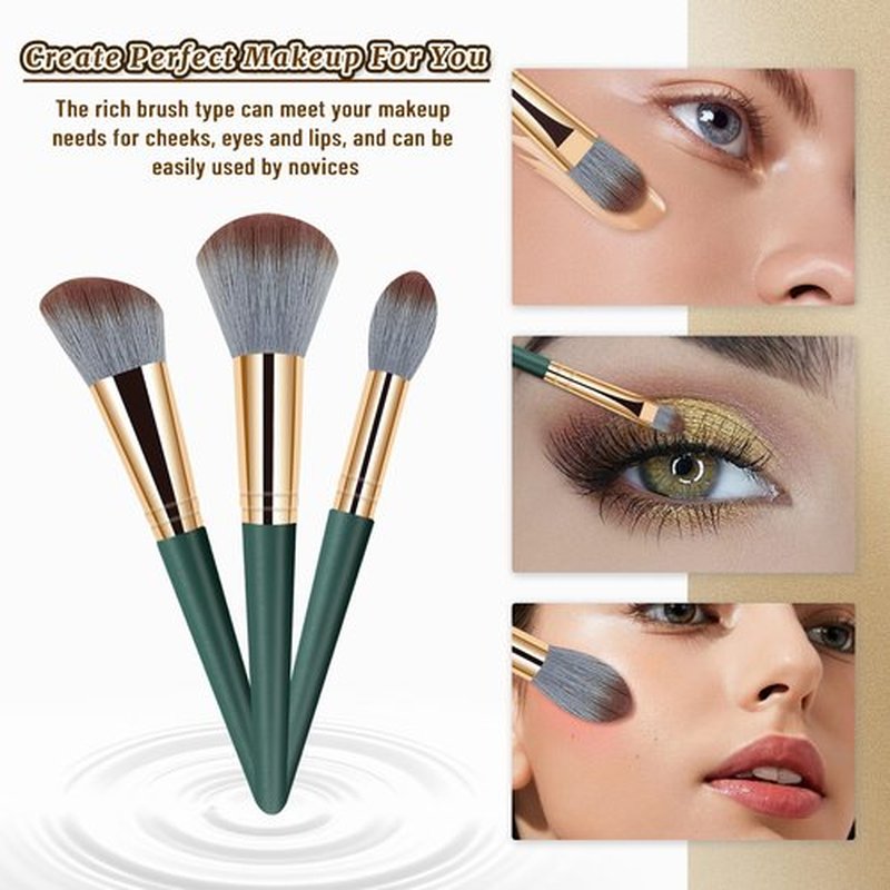 Makeup Brushes, 14 Pcs Makeup Brush Set with 2 Beauty Blenders, Travel Makeup Brush Set for Foundation, Concealer, Blush and Eyeshadow Brush(Green)