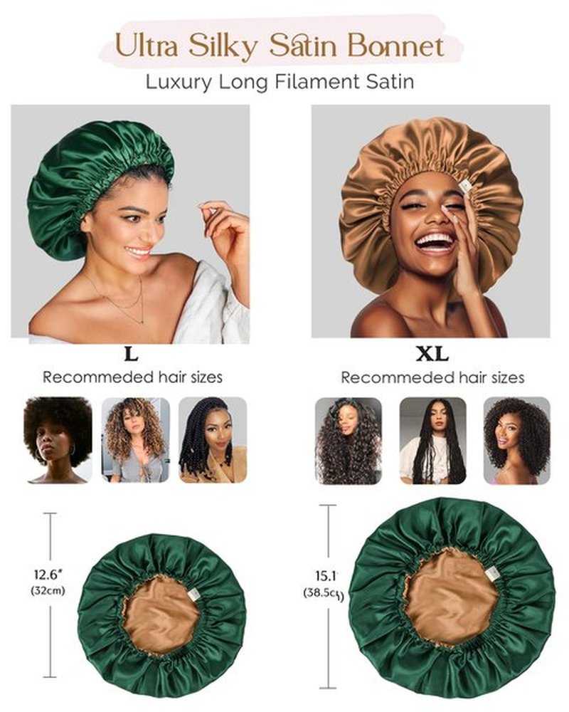YANIBEST Silk Bonnet Satin Bonnet for Sleeping Women and Men, Adjustable Double Layer Hair Bonnet for Curly Braids Hair Dark Green