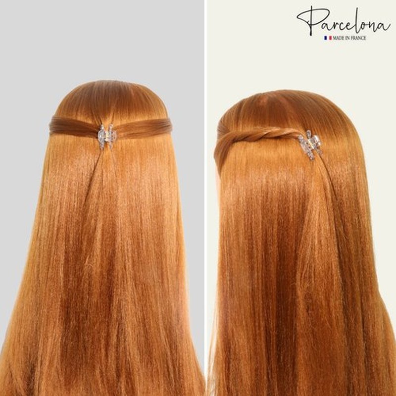Parcelona French Classic Very Small 1 1/2" Claw Clips with Tight Spring Set of 3 Girls Hair Jaw Claw Clips Durable Styling Women Hair Accessories, Made in France (Crystal Clear)