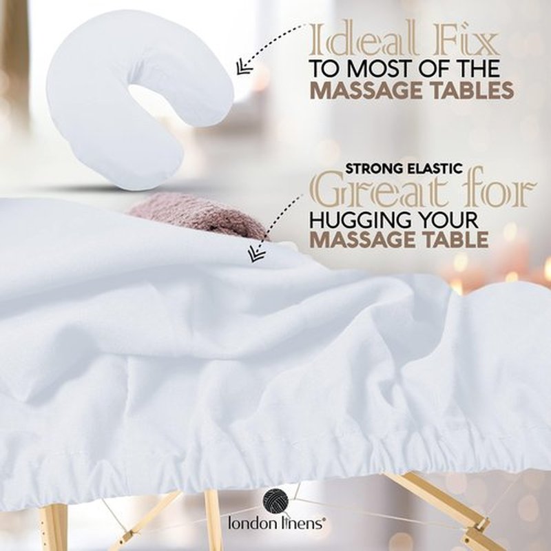 LONDON LINENS Soft Microfiber Massage Table Sheets Set 3 Piece Set - Includes Massage Table Cover, Massage Fitted Sheet, and Massage Face Rest Cover (White), Pack of 2