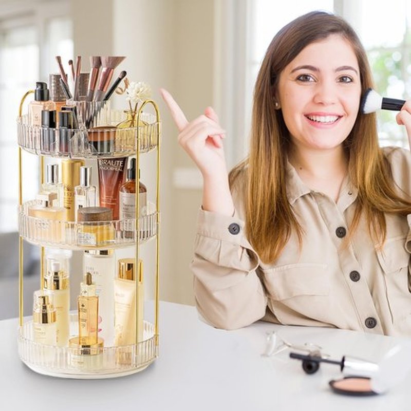 Aveniee 360° Rotating Makeup Organizer, Perfume Skincare Bathroom Countertop Vanity Organizers, Clear 3 Tier Spinning Skincare Storage Organizer for Lipstick Cosmetic Makeup Brushes Lotion(White)