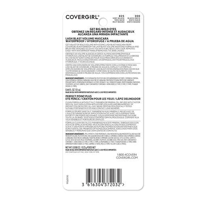 Covergirl Lash Blast Volume Waterproof Mascara, Very Black & Perfect Point Plus Eyeliner Pencil, Black Onyx