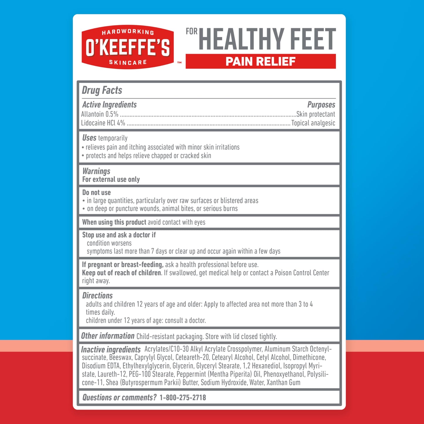 O'Keeffe's for Healthy Feet Pain Relief Skin Protectant Cream; 3 Ounce Tube (Pack of 1); Foot Pain Relief Cream; Cooling Foot Cream