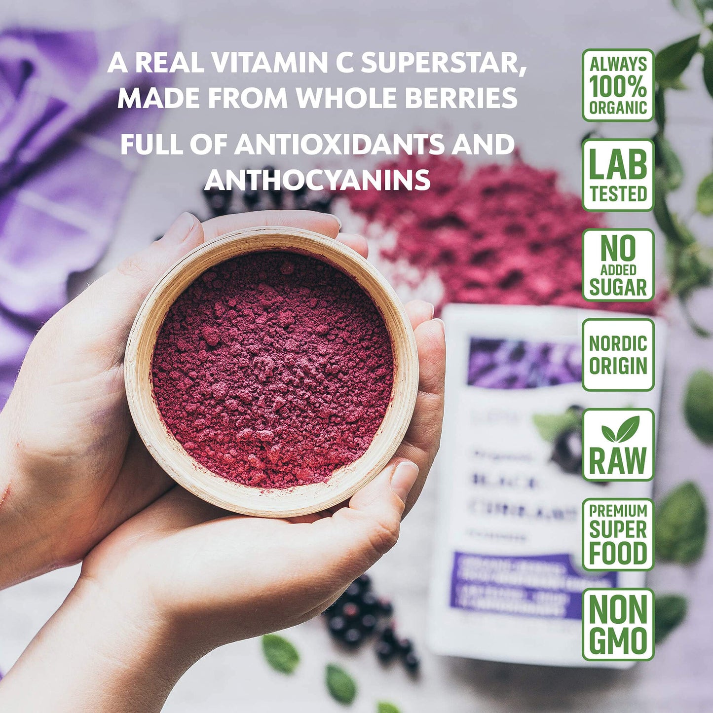 Organic Black Currant Powder – Pure, 100% Natural Whole Fruit, Freeze-Dried & Powdered – Non-GMO, No Added Sugar – Rich in Polyphenols & Vitamin C – 4oz (15 Servings)