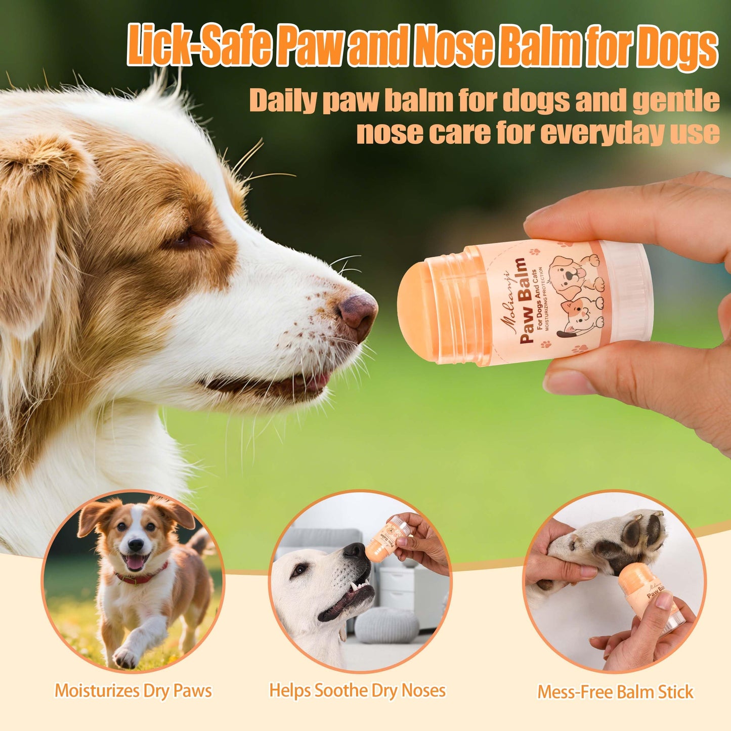 Dog Paw Balm & Nose Balm Stick for Dogs and Cats 1.41oz(40g), Lick-Safe Paw Wax Moisturizer for Dry Cracked Paws, Nose and Elbows, Helps Protect Against Hot Pavement,Snow and Road Salt