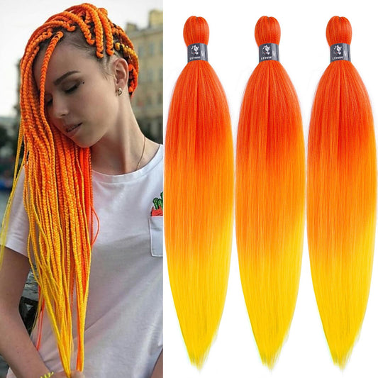 UPruyo Red Orange Yellow Ombre Braiding Hair Pre Stretched Kanekalo Colored Braiding Hair Extensions for Braiding Box Braids Prestretched Pre Sectioned Braiding Hair Ombre 26 inch