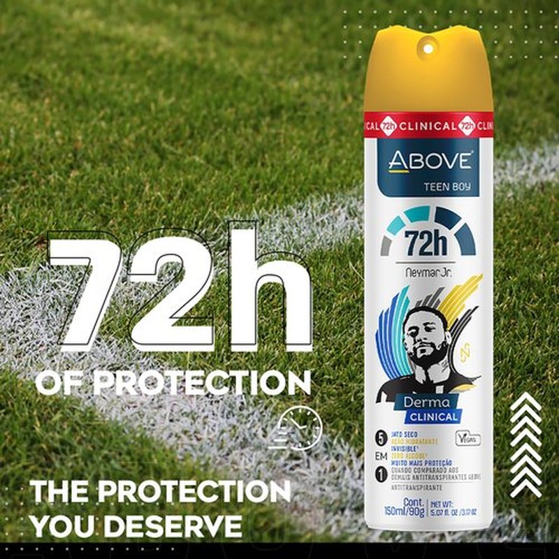 ABOVE 72 Hours Derma Clinical Antiperspirant Deodorant, Neymar Jr Teen Boy, 4 Pcs - Deodorant for Teens - Patchouli and Oak Musk Notes - Dry Spray