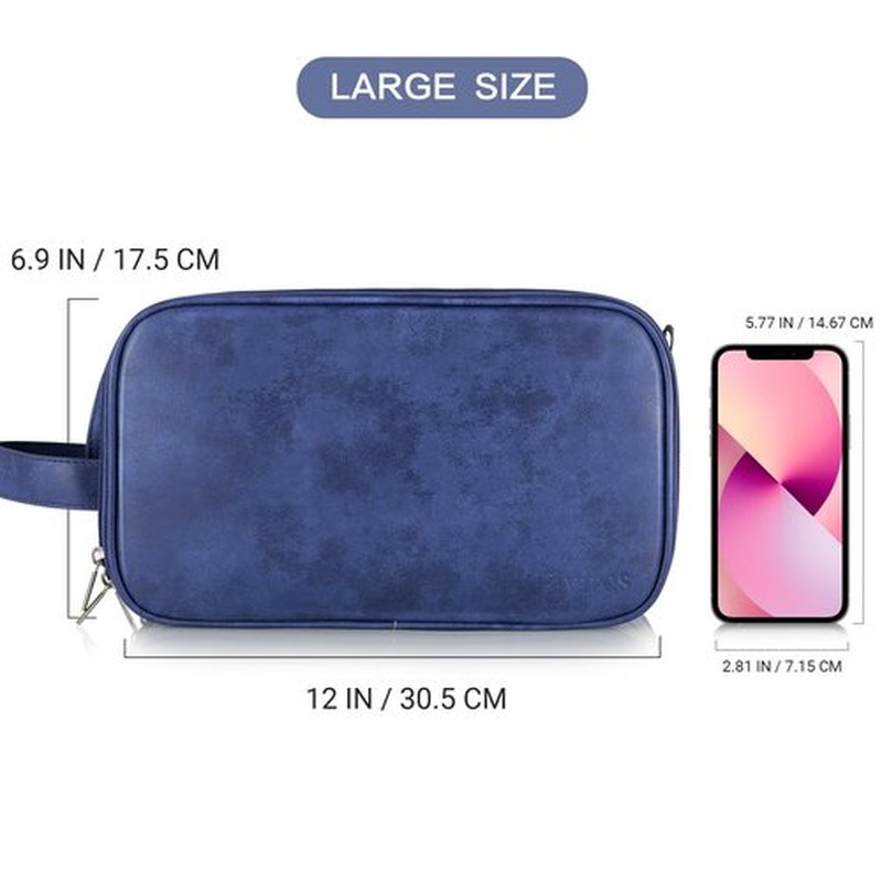Elviros Toiletry Bag for Men, Large Travel Shaving Dopp Kit Water-resistant Bathroom Toiletries Organizer PU Leather Cosmetic Bags