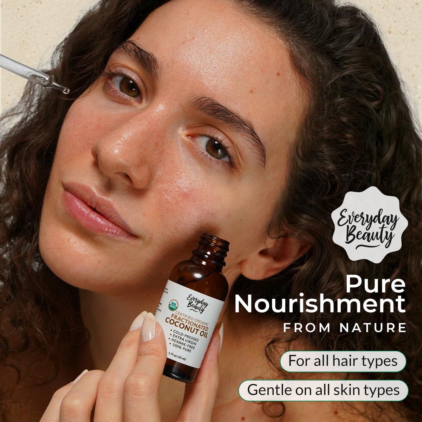 Organic Fractionated Coconut Oil | 100% Pure, Cold-Pressed | USDA Certified Organic | Amber Glass Bottle with Glass Dropper | For Face, Skin, & Hair - 1 Fl Oz