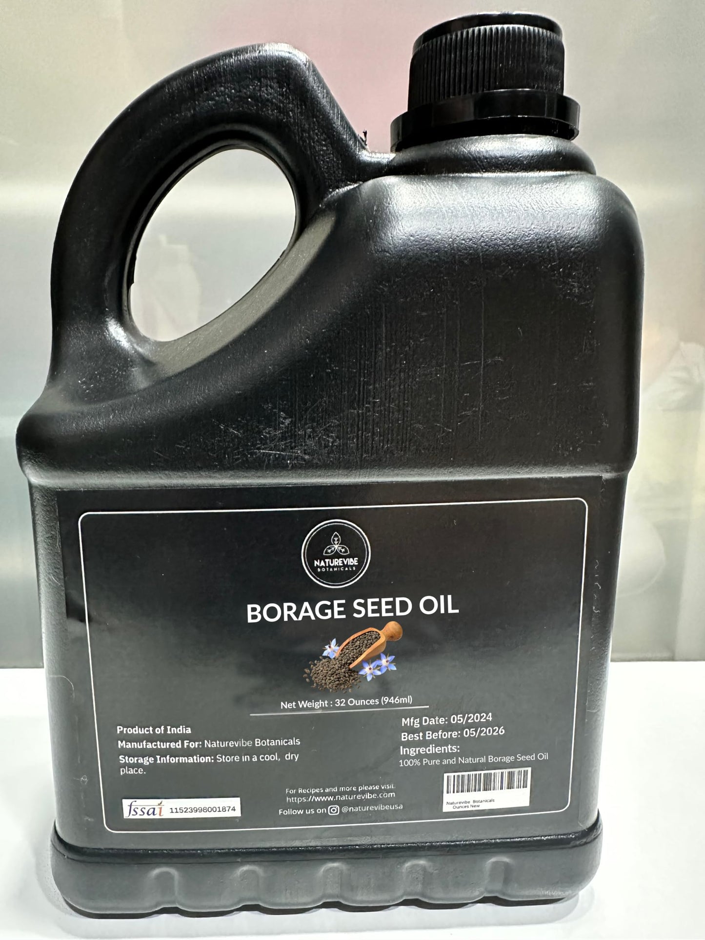 Naturevibe Botanicals Borage Oil 32 Ounces | 100% Pure and Natural | Great for Skin Care and Hair Care