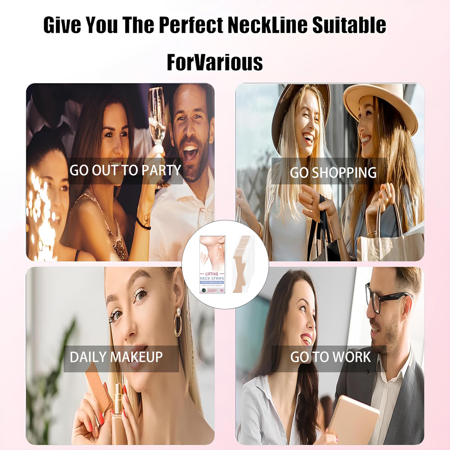 40 PCS Neck Lift Tape - Instantly Lift Sagging Skin, Invisible Neck Wrinkle Patches & Face Firming Tape, Comfortable Waterproof Jawline Definition