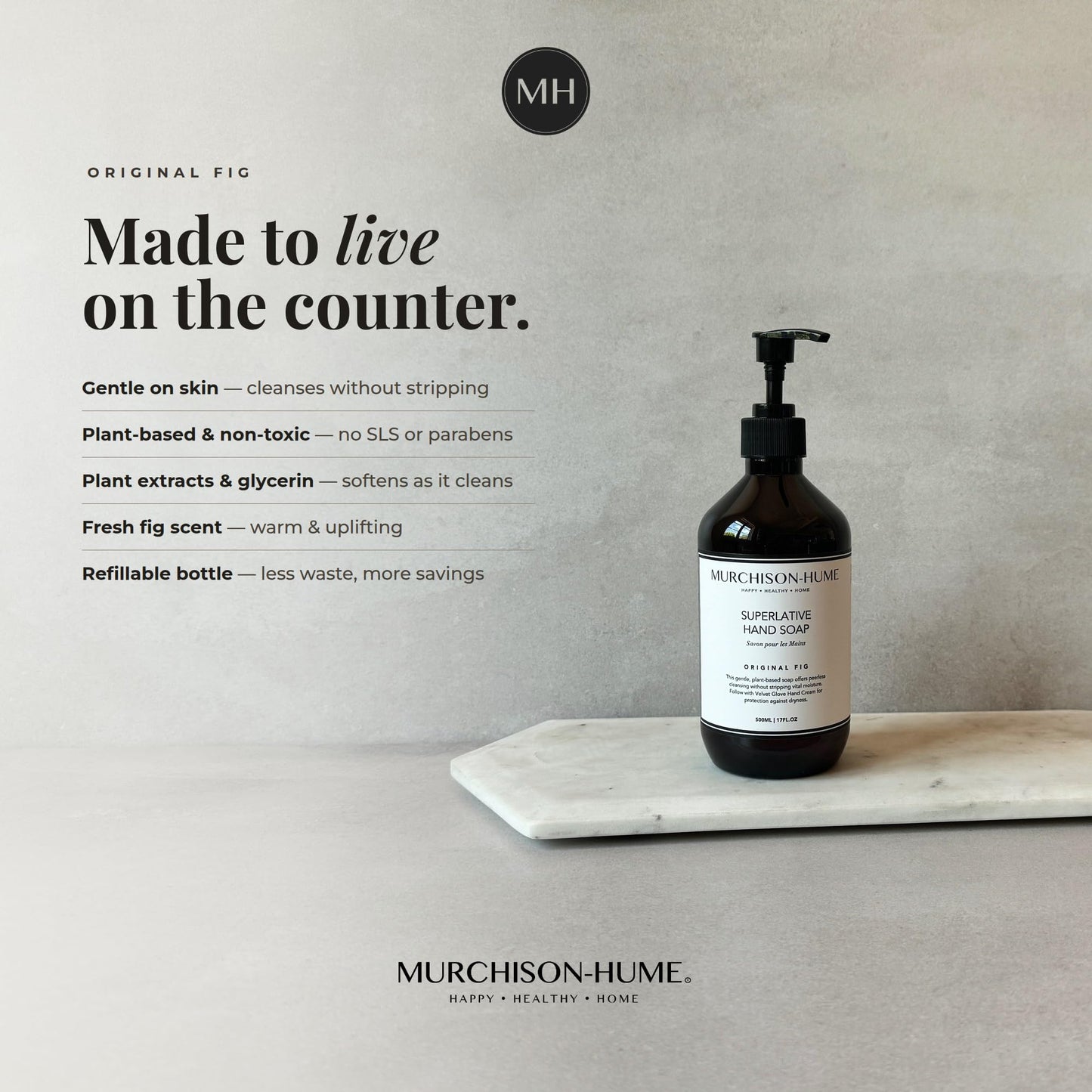 Murchison-Hume Original Fig Hand Soap Refill | Superlative Plant-Based Formula | Eco-Friendly 32 fl oz Refill for Pump Dispenser | SLS-Free, Paraben-Free & Cruelty-Free