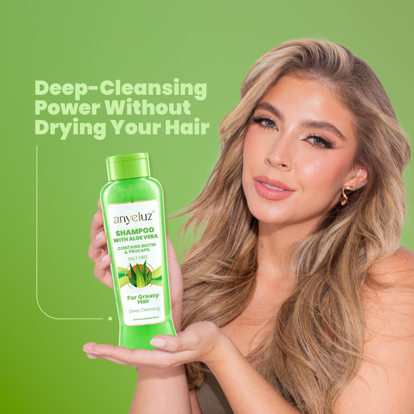 ANYELUZ Aloe Vera Hair Shampoo, Deep-Cleansing Scalp Cleanser, Biotin Strengthening Formula, Grease Control, Salt Paraben-Free Haircare