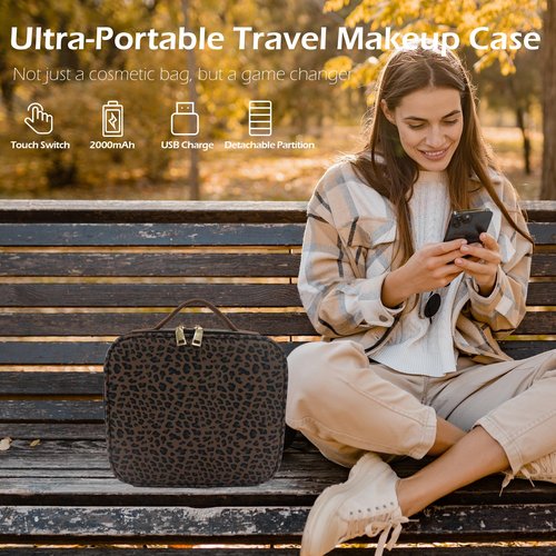 MOMIRA Makeup Bag with Mirror and Light Travel Makeup Train Case Cosmetic Bag Organizer Portable Artist Storage Bag with Adjustable Dividers Makeup Brushes Storage Organizer