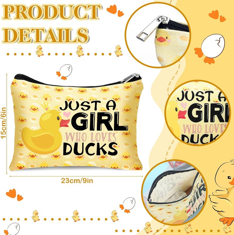 Skylety Duck Gifts Set - 16oz Glass Cup with Lid & Straw | Cute Makeup Bag for Duck Lovers
