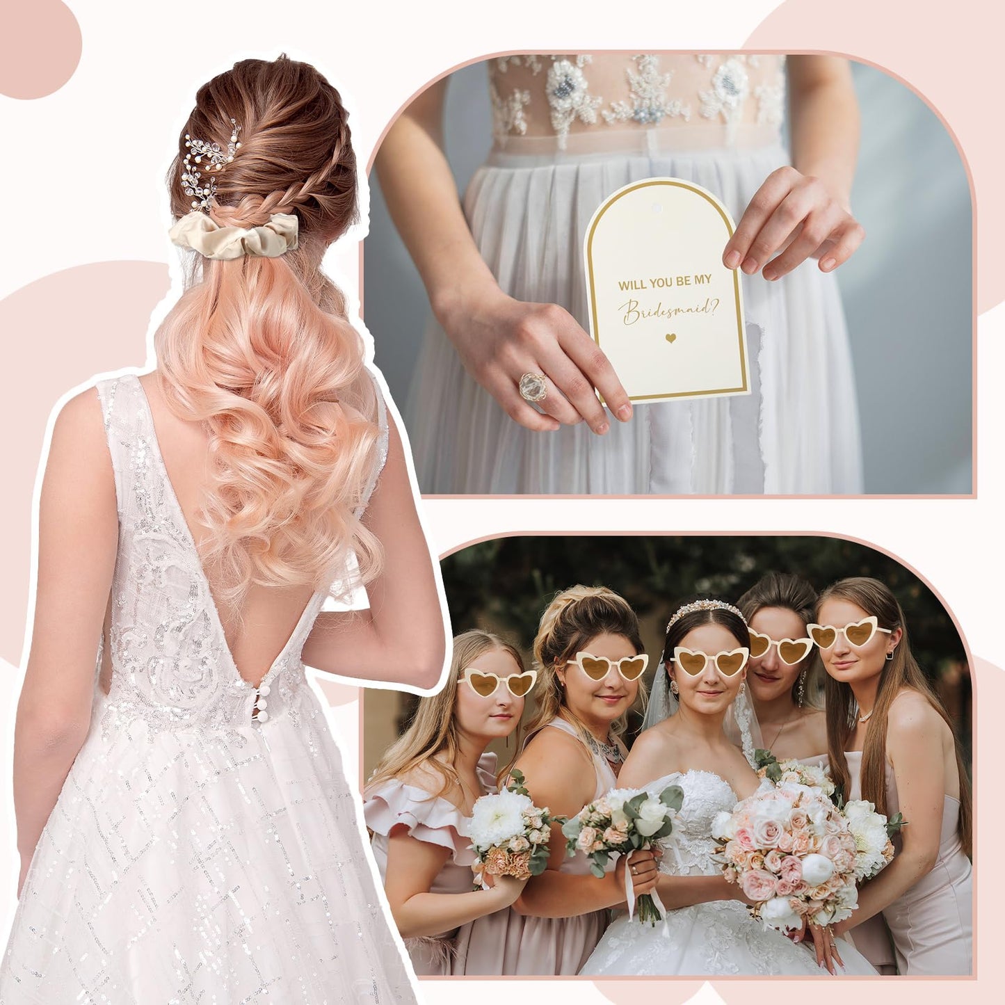 43 Pcs Bridesmaid Proposal Gifts Set of 6 Bridesmaid Boxes Bulk Will You Be My Maid of Honor Gift with Makeup Bag Case Eye Mask Glasses Hair Scrunchies Gift Box for Wedding Bride Shower(Beige)
