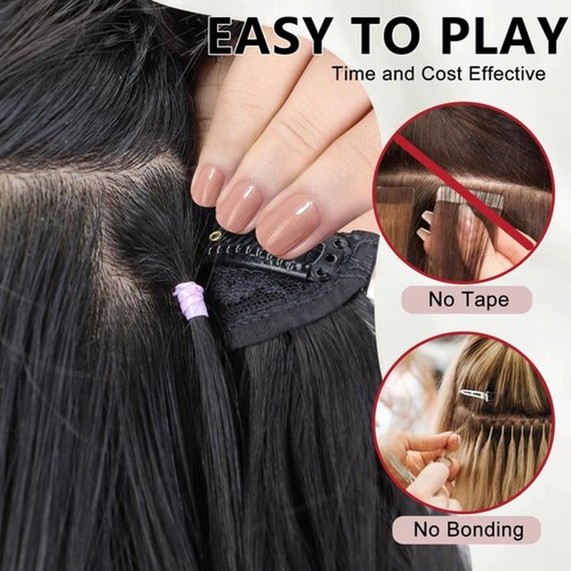 ALXNAN Hair Extensions, 4PCS Clip in Hair Extensions,20 Inches Dark Brown Long Wavy Natural Soft Synthetic Hairpieces for Women