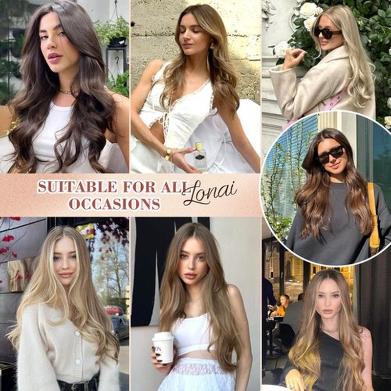 LONAI Clip in Hair Extensions, 9PCS Long Curly Wavy Layer Hair Clip Extensions, Synthetic Hair Extension Natural Soft Invisible Lace Hairpiece for Women Black