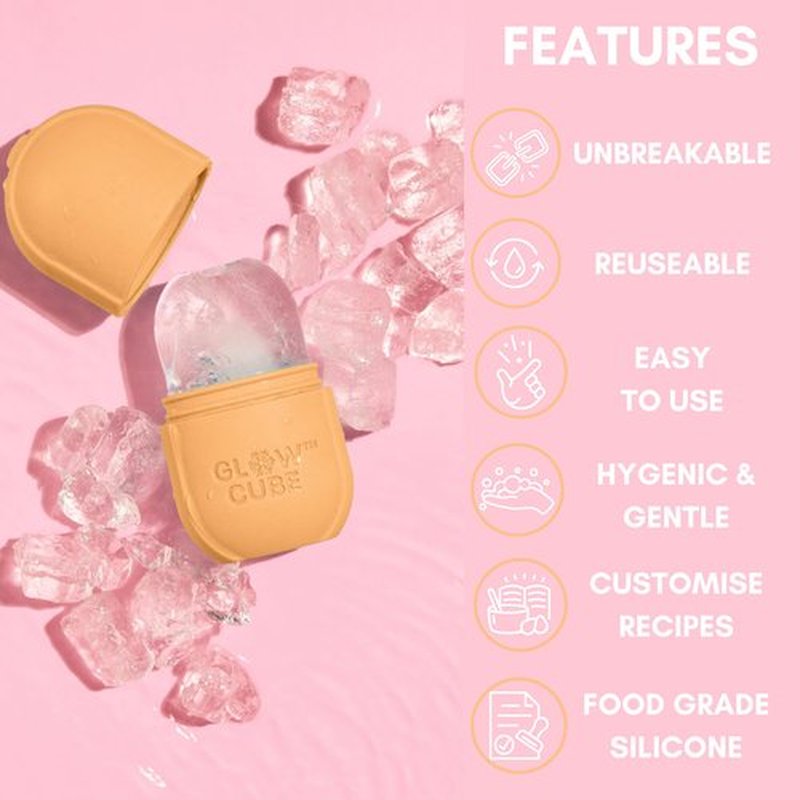 Glow Cube Ice Roller For Face Eyes and Neck To Brighten Skin & Enhance Your Natural Glow/Reusable Facial Tool to Tighten & Tone Skin & De-Puff The Eye Area (Pastel Orange)